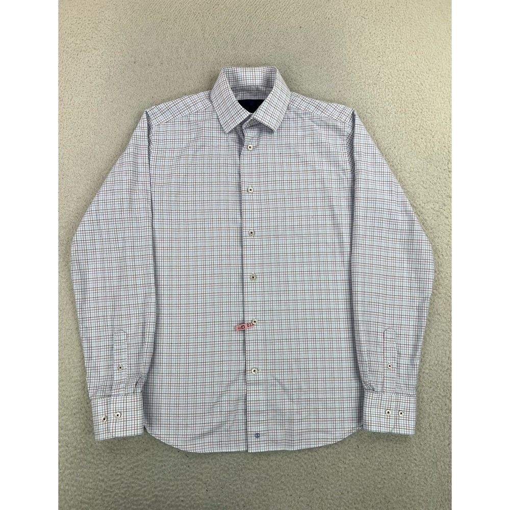David Donahue Dress Shirt Mens 15.5 34/35 White Check Slim Fit LS Cotton Woven